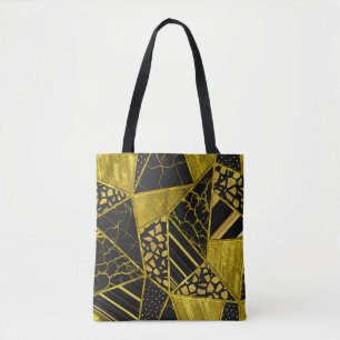 Bolsa Tote Dourada ilusão de textura do triângulo preto