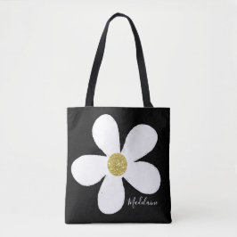 Bolsa Tote Dourada margarida branca negra