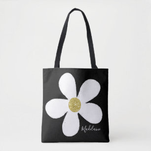 Bolsa Tote Dourada margarida branca negra