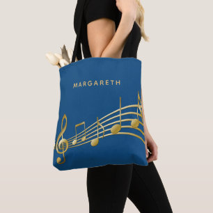 Bolsa Tote Dourada música nota o nome clássico do músico azul