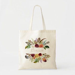 Bolsa Tote Dourada pena Selvagem Boho - Bridesmaid Floral Tro