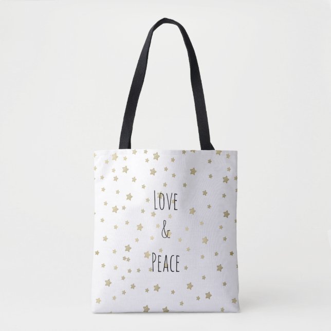 Bolsa Tote Douradas estrelas amor e paz (Frente)