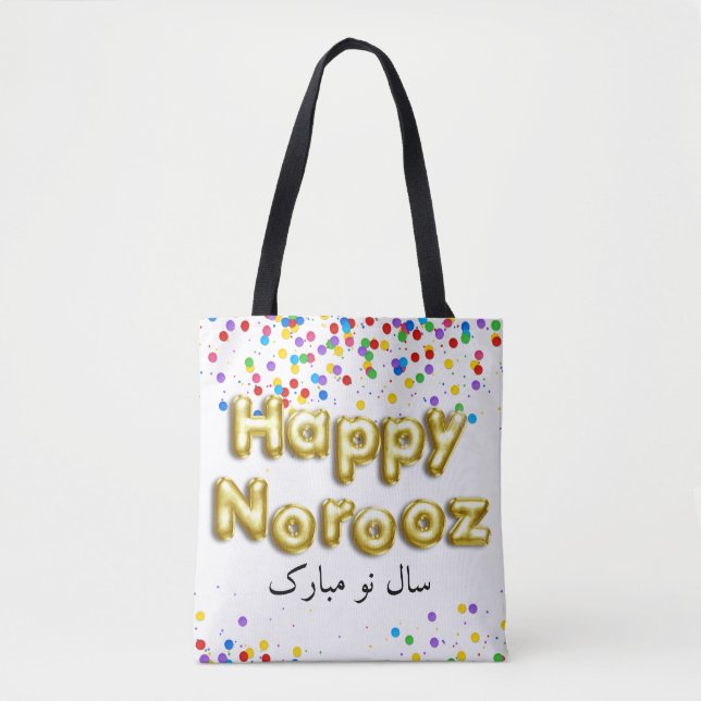 Bolsa Tote Dourado Balão Feliz Noroz Ano Novo Persa (Frente)