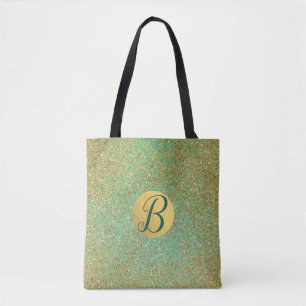 Bolsa Tote Dourado Brilho Azul Turquesa Verde Glam Moderno Ch