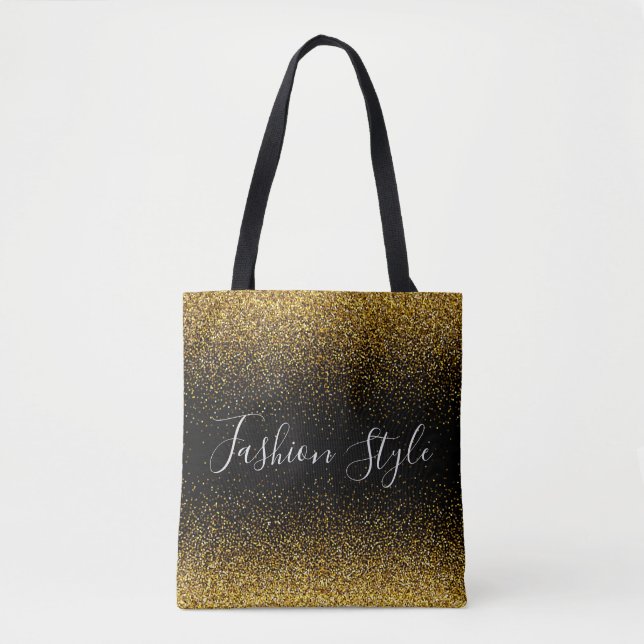 Bolsa Tote Dourado brilho no estilo preto da moda (Frente)