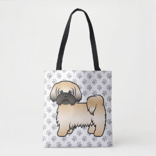 Bolsa Tote Dourado com a Máscara Negra Shih Tzu Cartoon Dog &