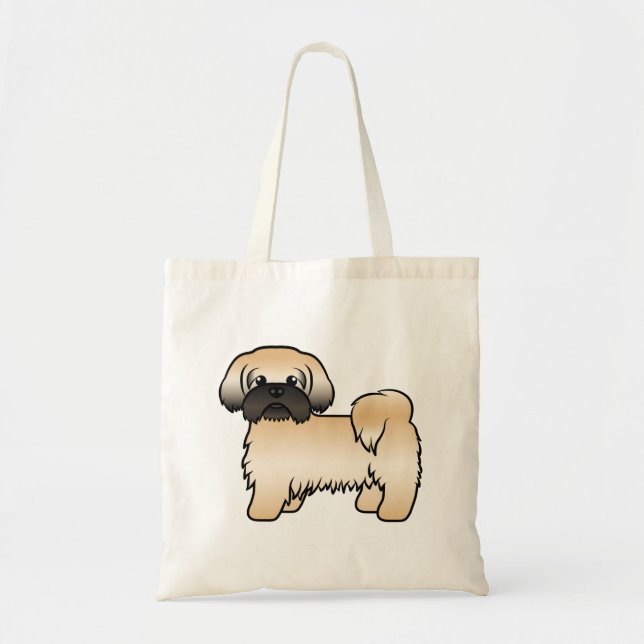 Bolsa Tote Dourado com a máscara negra Shih Tzu Cute Cartoon (Frente)