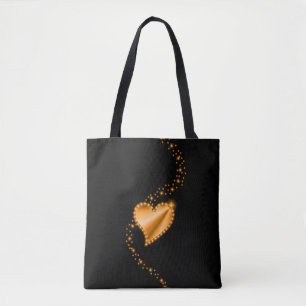 Bolsa Tote Dourado Coração Arco-Íris com Estrelas a preto