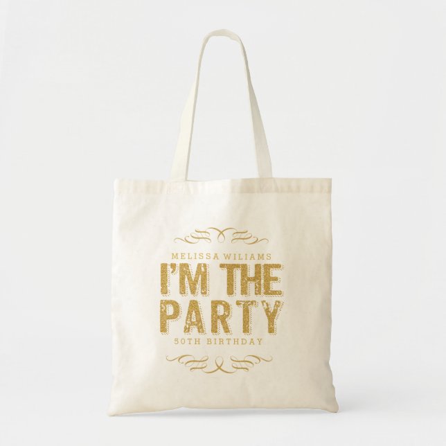 Bolsa Tote Dourado e negro, eu sou o texto moderno do partido (Frente)