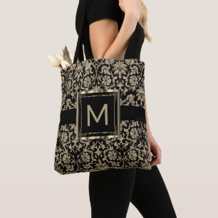 Bolsa Tote Dourado e negro floral