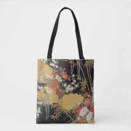 Bolsa Tote Dourado e negro Oriental Kimono Floral