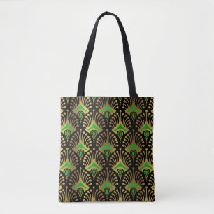 Bolsa Tote Dourado e verde Art Deco, de preto