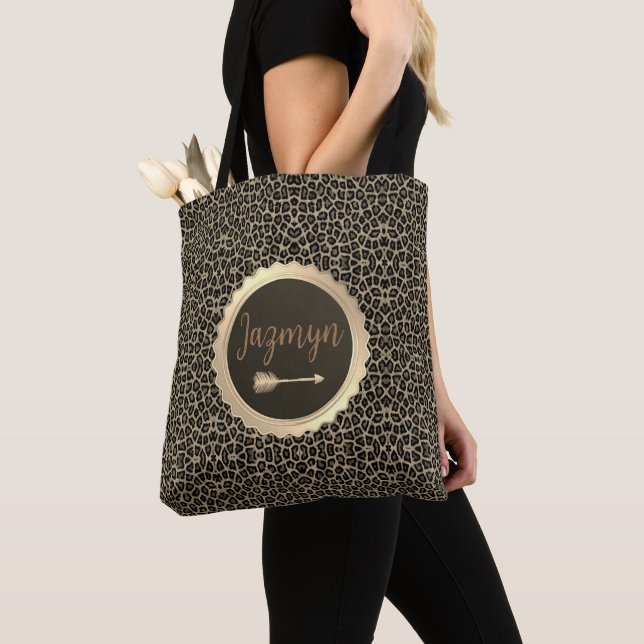 Bolsa Tote Dourado Faux Leopard Personalizado (Close Up)