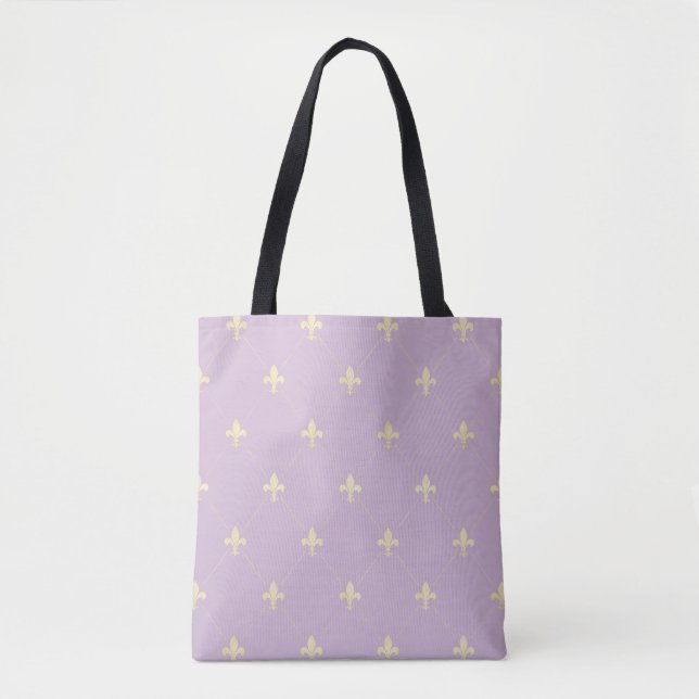 Bolsa Tote Dourado Fleur-de-Lis Dusky Lilac (Frente)