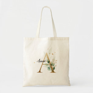 Bolsa Tote Dourado Folheto Verde Elegante Monograma "A"