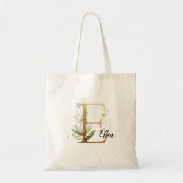 Bolsa Tote Dourado Folheto Verde Elegante Monograma "E"
