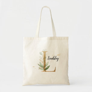 Bolsa Tote Dourado Folheto Verde Elegante Monograma "L"
