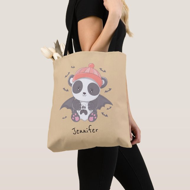 Bolsa Tote Dourado Halloween do Panda e Bats (Close Up)