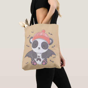 Bolsa Tote Dourado Halloween do Panda e Bats