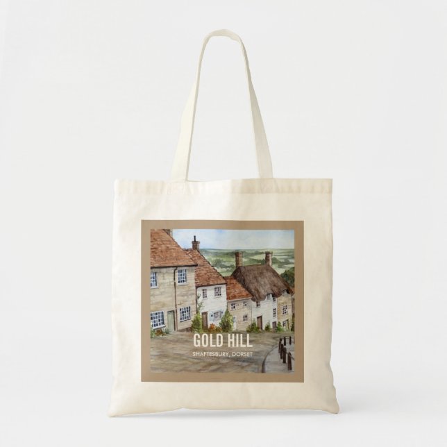 Bolsa Tote Dourado Hill, Shaftesbury, Dorset Watercolor Paint (Frente)