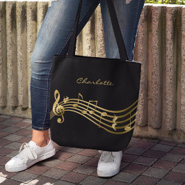 Bolsa Tote Dourado Music Notes Personalizado Cantor Moderno P