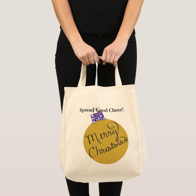 Bolsa Tote Dourado Ornament Ball Cheer (Frente (produto))