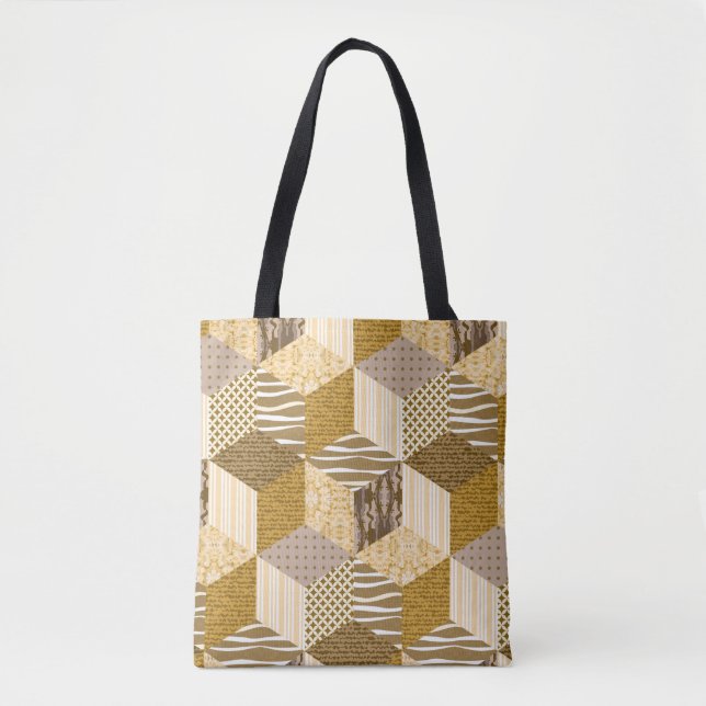 Bolsa Tote Dourado padrão de patch sem descontinuidades. ilus (Frente)