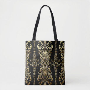 Bolsa Tote Dourado padrão floral úmido uniforme com arabesq
