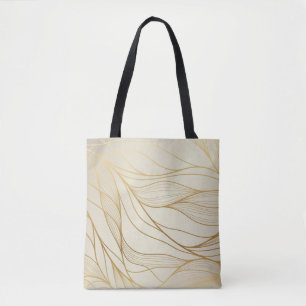 Bolsa Tote Dourado padrão ondulado. Ouros lineares luxuosos