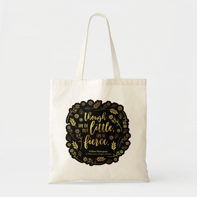 Bolsa Tote Dourado, pequeno mas feroz William Shakespeare Flo (Frente)