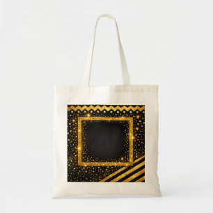 Bolsa Tote Dourado Preto Bolinhas Listras Brilho Glamour