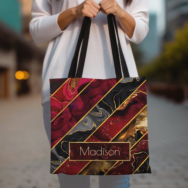 Bolsa Tote Dourado preto branco Elegante riscado (Criador carregado)