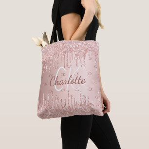 Bolsa Tote Dourado rosa brilho monograma elegante