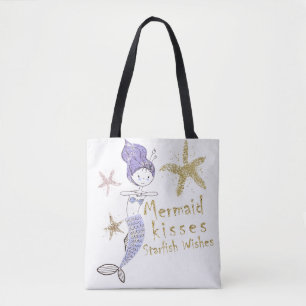 Bolsa Tote Dourado Roxo Brilho Desejos de Sereia Beijos de Es