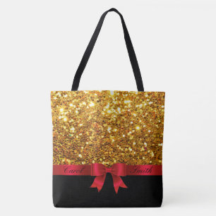 Bolsa Tote Dourado saco Glitter com nome personalizável