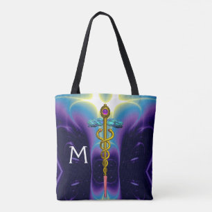 Bolsa Tote DOURADO SÍMBOLO MÉDICO DE CADUEUS, Azul Roxo
