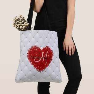 Bolsa Tote Dourado Vermelho Diamante Vermelho Nome Personaliz