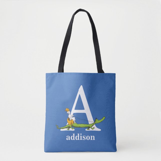 Bolsa Tote Dr. Seuss ABC: Carta A - Branco | Adicione seu nom (Frente)