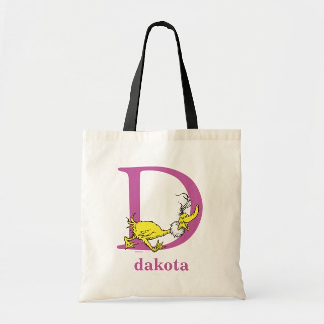 Bolsa Tote Dr. Seuss ABC: Carta D - Roxo | Adicione seu nome (Frente)