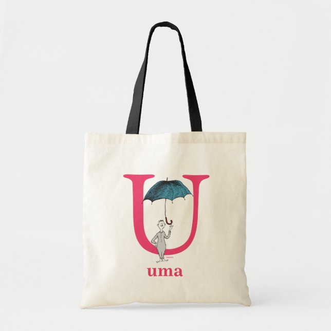 Bolsa Tote Dr. Seuss ABC: Carta U - Rosa | Adicione seu nome (Frente)