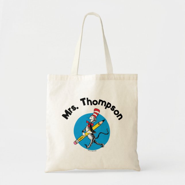 Bolsa Tote Dr. Seuss | Cat no nome personalizado do chapéu (Frente)