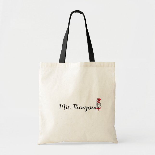 Bolsa Tote Dr. Seuss | Gato no Ícone do Chapéu Nome Personali (Frente)