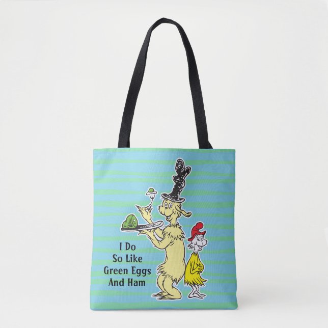 Bolsa Tote Dr. Seuss| Ovos verdes e barragens| Amigo e Sam-I- (Frente)