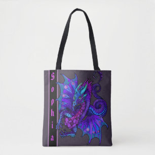 Bolsa Tote Dragão Art Nouveau estilo Dragão roxo