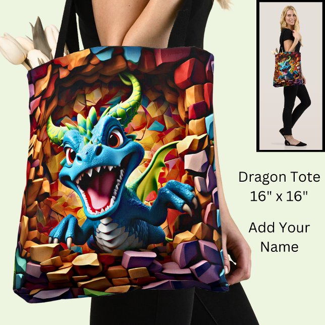Bolsa Tote Dragão Azul Aqua, Bebê, Passando (Criador carregado)