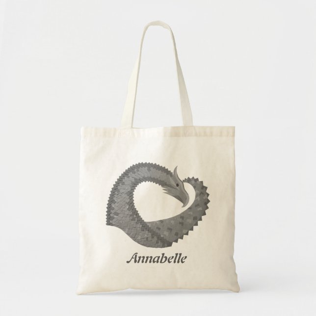 Bolsa Tote Dragão cardíaco de cinza em branco (Frente)