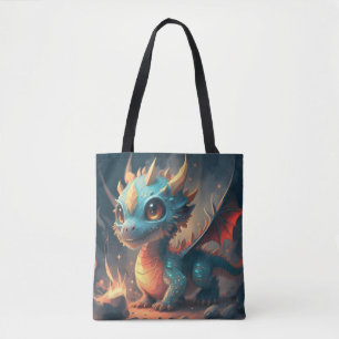 Bolsa Tote Dragão Chibi Azul Curioso