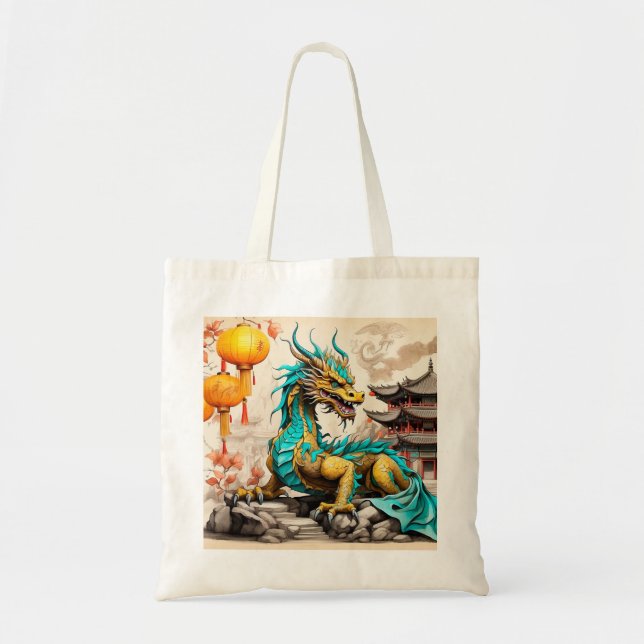 Bolsa Tote Dragão chinês tradicional para o Ano Novo Chinês (Frente)