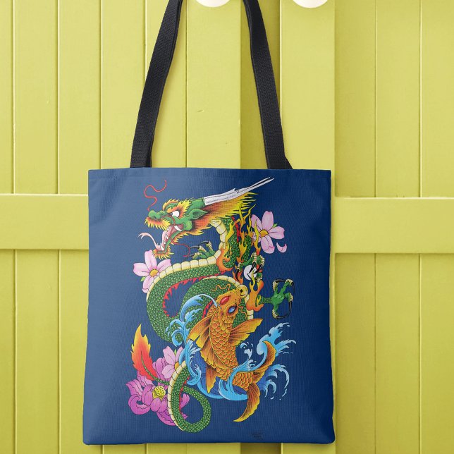 Bolsa Tote Dragão Chinês Verde Koi (Criador carregado)