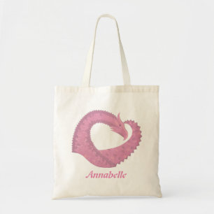 Bolsa Tote Dragão cor-de-rosa em branco